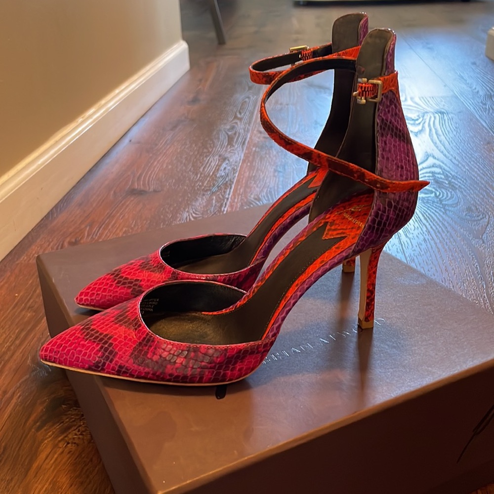 Brian Atwood Tri-Tone snakeskin leather Heels